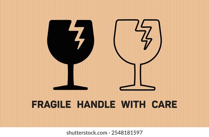 Manuseie Com Cuidado O Fragile. Símbolo de embalagem moderno. Ilustrador de vetor de estilo preto de alta qualidade.