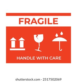 Fragile handle with care with pictogram brokenglass and arrowhead this side up background can be use for valuable package sticker attachment on logistics and delivery shipment easy to use vector eps.