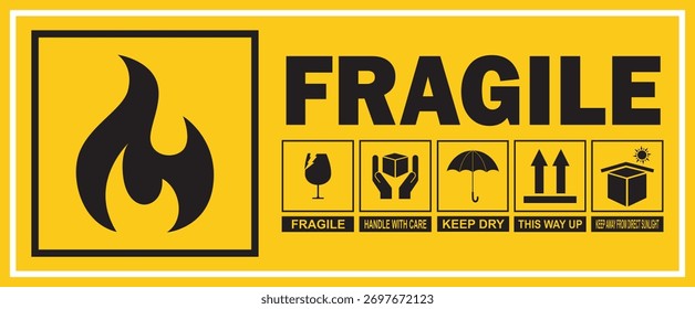 Identificador frágil com cuidado de transporte Aviso Etiquetas e ícones