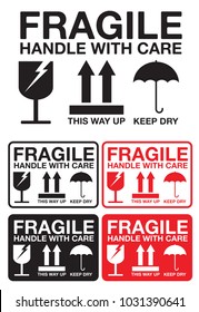 Fragile Handle with Care Sticker or label Collection. Vector EPS 10
