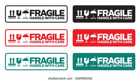 Fragile Handle with Care sticker and label collection for logistics, shipping, and delivery. Vector EPS 10 format, ideal for packaging, boxes, and safe transport. High-quality, scalable design.