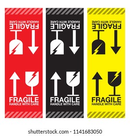 "Fragile Handle with Care sticker and label collection for logistics, shipping, and delivery. Vector EPS 10 format, ideal for packaging, boxes, and safe transport. High-quality, scalable design."
