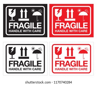 "Fragile Handle with Care sticker and label collection for logistics, shipping, and delivery. Vector EPS 10 format, ideal for packaging, boxes, and safe transport. High-quality, scalable design."
