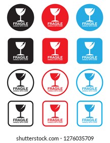 "Fragile Handle with Care sticker and label collection for logistics, shipping, and delivery. Vector EPS 10 format, ideal for packaging, boxes, and safe transport. High-quality, scalable design."