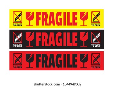 "Fragile Handle with Care sticker and label collection for logistics, shipping, and delivery. Vector EPS 10 format, ideal for packaging, boxes, and safe transport. High-quality, scalable design."