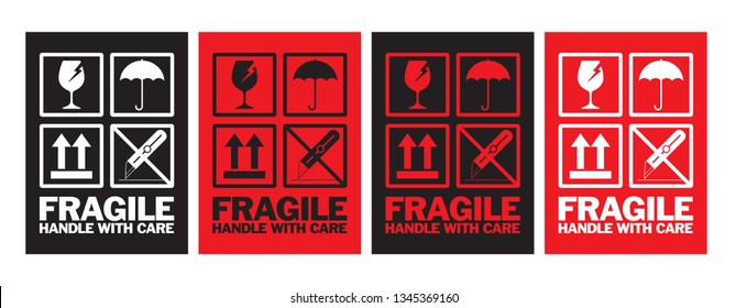 Fragile Handle with Care sticker and label collection for logistics, shipping, and delivery. Vector EPS 10 format, ideal for packaging, boxes, and safe transport. High-quality, scalable design.