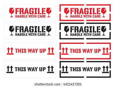 Fragile Handle with Care sticker and label collection for logistics, shipping, and delivery. Vector EPS 10 format, ideal for packaging, boxes, and safe transport. High-quality, scalable design.