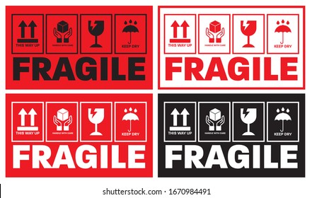 "Fragile Handle with Care sticker and label collection for logistics, shipping, and delivery. Vector EPS 10 format, ideal for packaging, boxes, and safe transport. High-quality, scalable design."