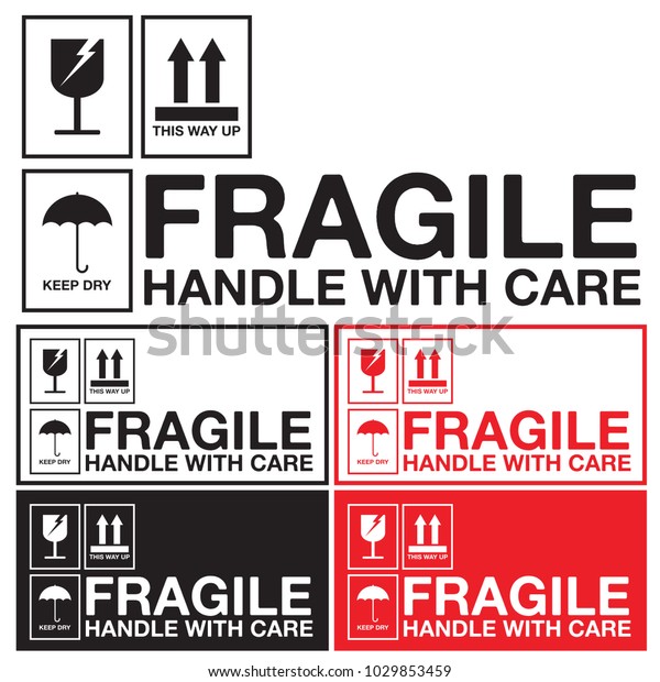 Fragile Handle Care Sticker Label Collection Stock Vektorgrafik Lizenzfrei