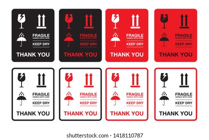 Fragile Handle with Care and Thank You Sticker or Label Template for Packing, Vector EPS 10.