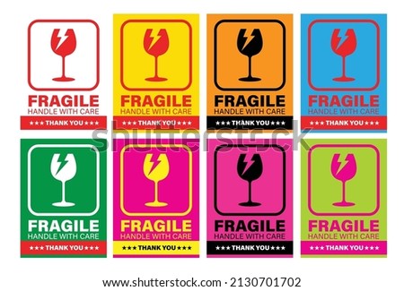 Fragile handle with care warning sign with pictogram come with difference color easy  to use for parcel delivery sticker object protection vector eps.