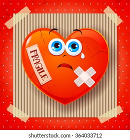 Fragile heart, cartoon background. Vector illustration 