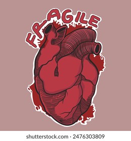 Fragile Heart Sticker Vector Cute Illustration