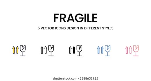 Diseño de iconos frágiles en estilo Cinco con pulsación editable. Línea, Sólido, Línea plana, Color de tono Duo y Línea de degradado de color. Adecuado para diseño de páginas Web, aplicaciones móviles, UI, UX y GUI.