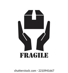 Diseño de iconos frágiles. Un icono de paquete frágil, manejar con atención logística y etiquetas de envío de entrega. Caja frágil, aviso de carga 