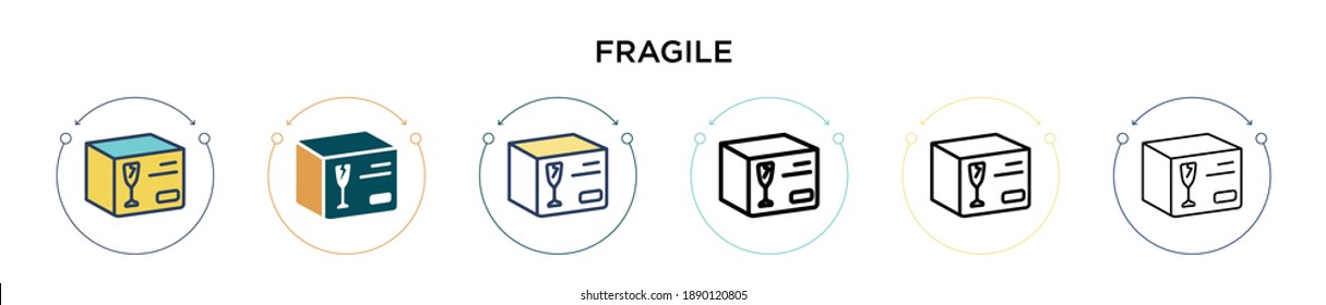 Un icono frágil en el estilo relleno, delgado, contorno y trazo. La ilustración vectorial de dos diseños de iconos vectoriales frágiles de color y negro se puede usar para móviles, ui, web
