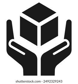 Fragile icon, handle with care logistics and delivery shipping label. Fragile package, hands and parcel box warning vector sign