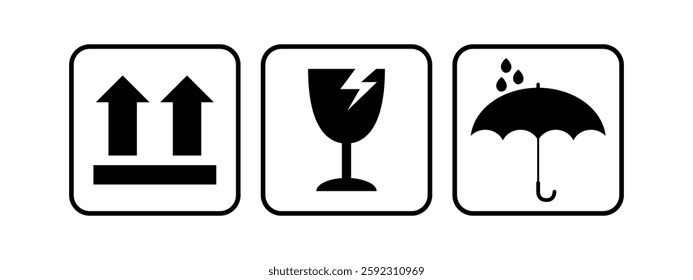 fragile icon, handle with care icon, warning symbol, beware of breakage, umbrella, glass caution, fragile sticker