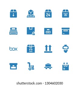 fragile icon set. Collection of 16 filled fragile icons included Box, Freight, Cargo, Handle, Side up