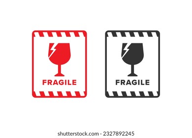 Fragile icon sign red color vector design, warning icon for shipping packaging