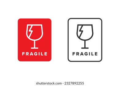 Fragile icon sign red color vector design, warning icon for shipping packaging