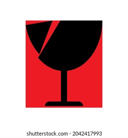 Fragile icon using black glass image. Red black fragile symbol on white background. The tip of the glass is split as a symbol of shattering or cracking. EPS 10 simple flat silhouette vector.