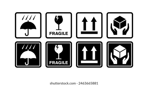 Fragile icon vecotor. handle with a care black icon on a white background.