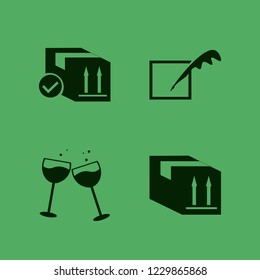 fragile icon. fragile vector icons set parcel box, glasses wine and feather