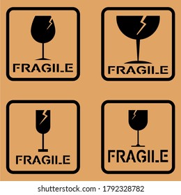 fragile icons or fragile items, in a flat style. illustration of glass cups or breakable items. symbols on the packing.