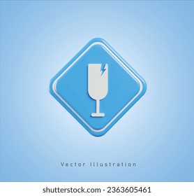 fragile item sign in 3d vector illustration