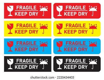 Fragile keep dry with pictogram warning sign can be use for  easy  to use for parcel delivery sticker object protection  dry product water sensitive vector eps.