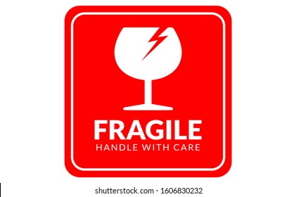 Fragile label handle with care icon can used for carton fragile mark label, box signs, shipping mark, package markings, stamp fragile label. FRAGILE set contain icon and red box with white background.