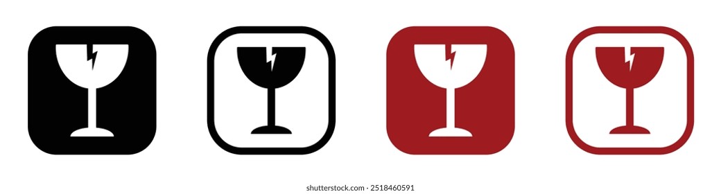 Símbolos de vetor de rótulo frágeis. Projetos de ícone de vetor plano de vidro quebrado para embalagem