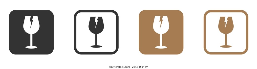 Símbolos de Vector de etiquetas frágiles. Iconos de vector negro de vidrio roto para empaquetado