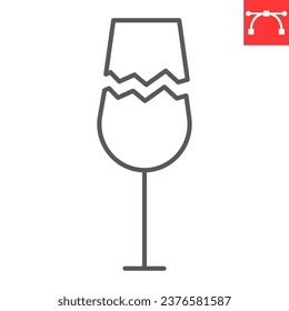 Fragile Linie Symbol, logistisch und Paket, Risse Wein Glas Vektorsymbol, Vektorgrafik, bearbeitbare Strich Umriss Zeichen, eps10.