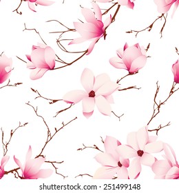 Fragile magnolia flowers seamless vector pattern 