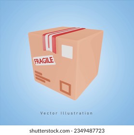 fragile package box in 3d vector illustration