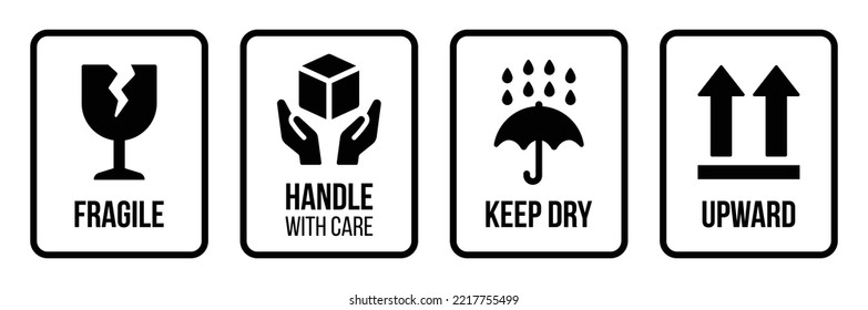 Fragile package icon, handle with care logistics and delivery shipping sign isolated on white background.