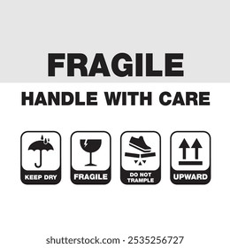 Fragile package icon, handle with care logistics and delivery shipping sign