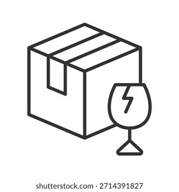 Frágil icono de paquete en diseño de línea. frágil, caja, advertencia, entrega, logística en el Vector de fondo blanco. frágil paquete editable icono de golpe