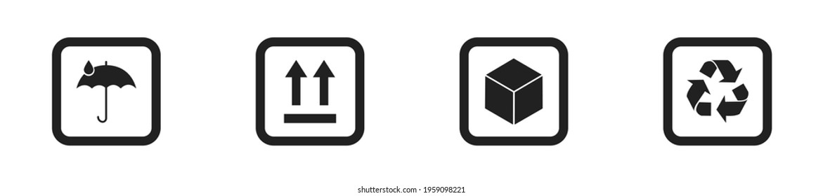 Fragile package icon set. Vector illustration. Logistic shipping cargo.