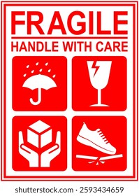 Fragile package icons set, handle with care logistics and delivery shipping labels. Fragile box. Just Print and Use, Vector