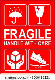 Fragile package icons set, handle with care logistics and delivery shipping labels. Fragile box. Just Print and Use, Vector