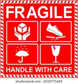 Fragile package icons set, handle with care logistics and delivery shipping labels. Fragile box. Just Print and Use, Vector