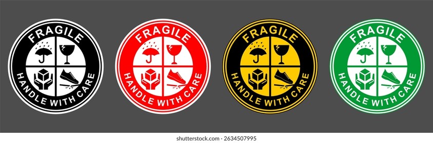 Fragile package icons set, handle with care logistics and delivery shipping labels. Fragile box. Just Print and Use, Vector