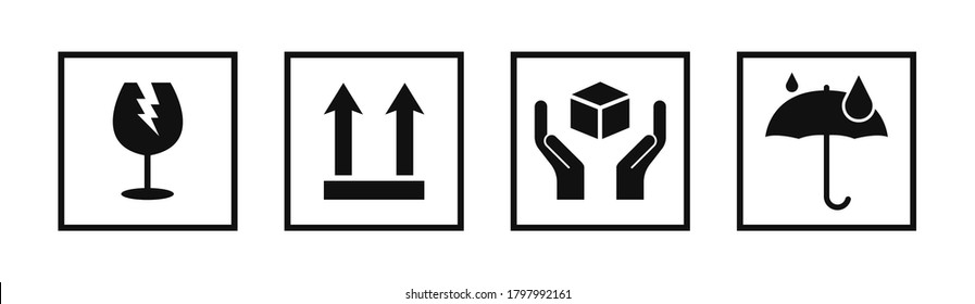 Fragile Package Signs Set Icons Set Vector