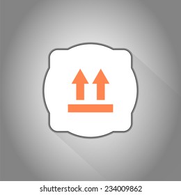 Fragile package symbol. Two directional arrows. Flat design style. Made in vector