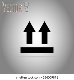 Fragile package symbol. Two directional arrows. Flat design style. Made in vector