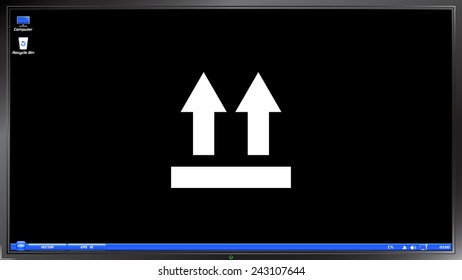 Fragile package symbol. Two directional arrows on the screen monitor. Made vector illustration