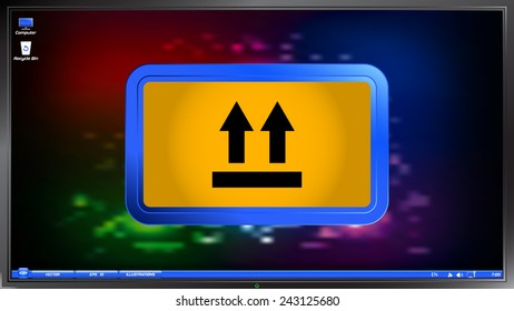 Fragile package symbol. Two directional arrows on the screen monitor. Made vector illustration